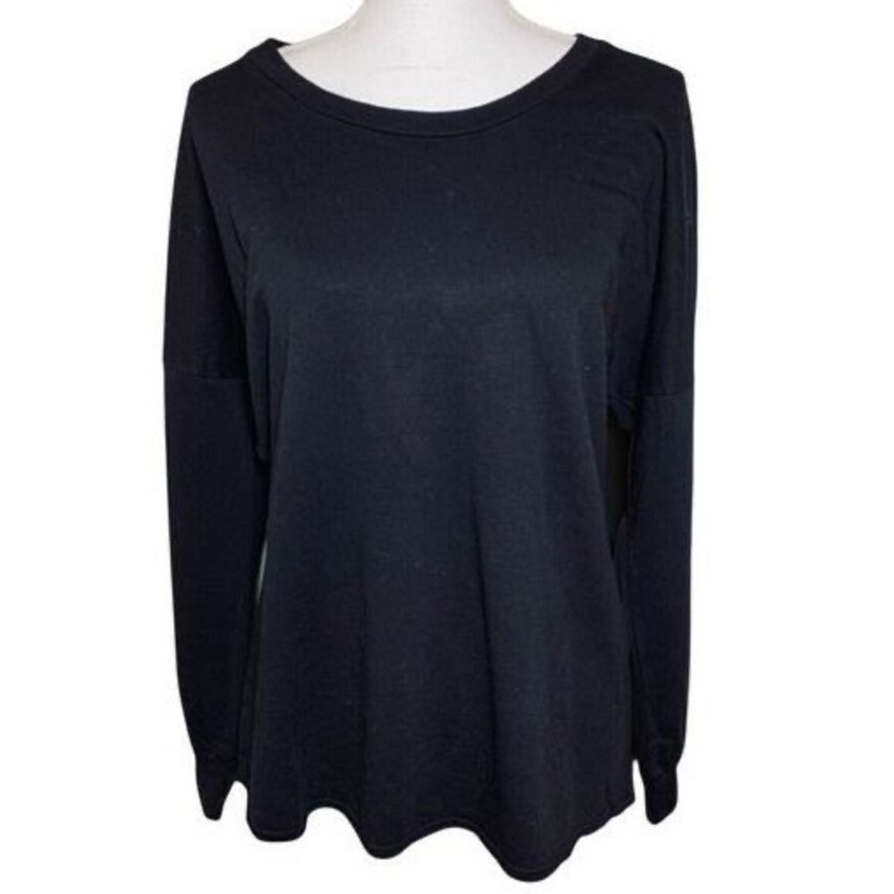 Lanston Black Long Sleeve Relaxed Sweatshirt Top Women Small Black Cotton Tencil